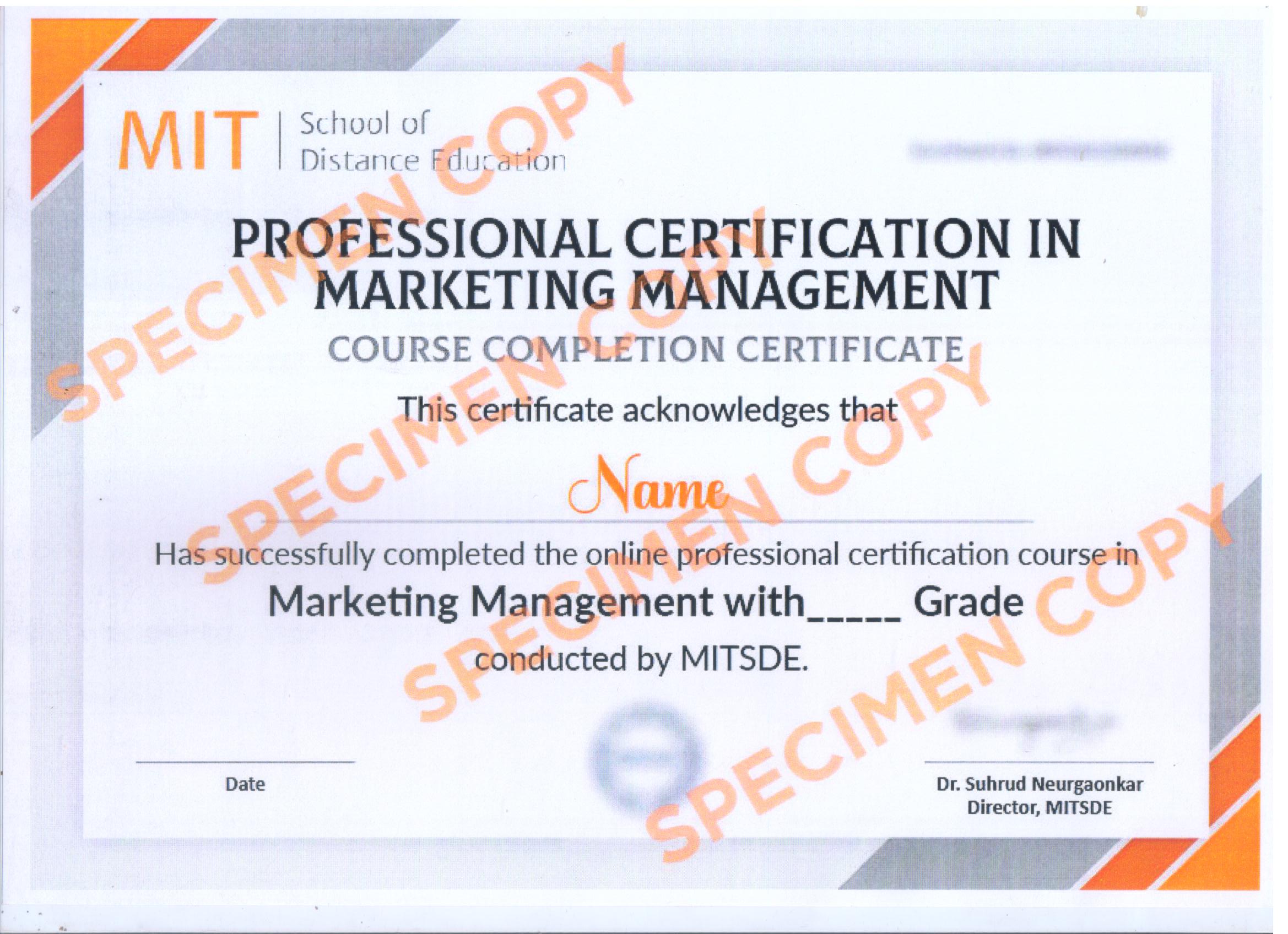 Certificate in Marketing Management
